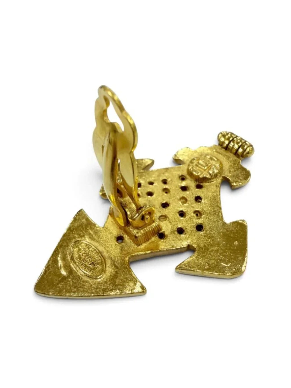 Chanel Vintage Metal CC Logo Cross Motif Earrings Gold